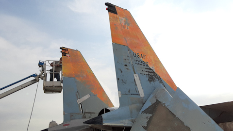 Damage to wing tip by inert missile